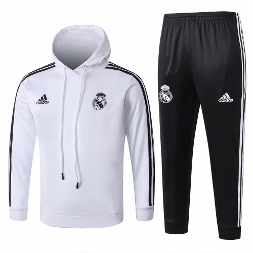 Kids Real Madrid 18/19 Hoody Sweat Top Tracksuit White With Pants